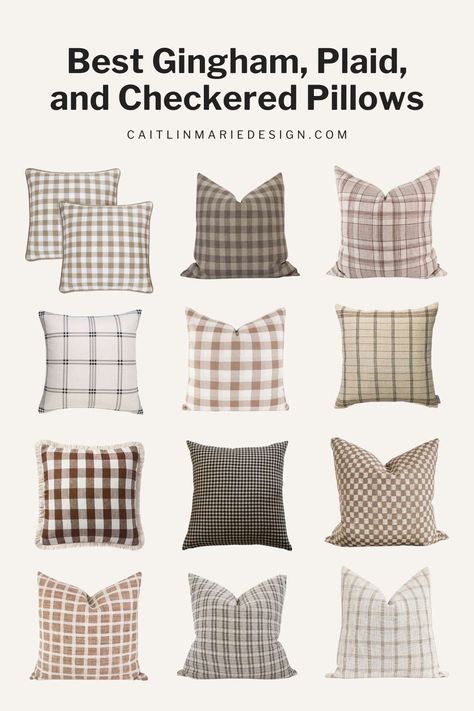 best plaid decorative pillows, gingham pillow cover, checkered pillow, checkerboard pattern, gingham throw pillows in living room decor Organic Living Room Decor, Gingham Decor, Gingham Decorations, Gingham Pillow, Checkered Pillow, Throw Pillow Combinations, Pillow Combinations, Buffalo Check Pillows, Organic Living Room