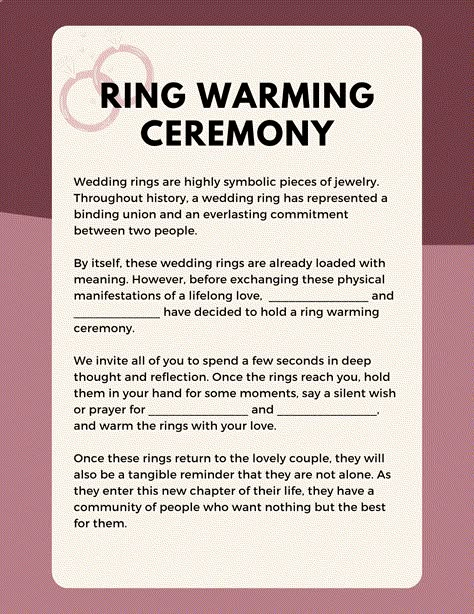 3 Ring Warming Ceremony Scripts & Samples (+Free PDFs) Wedding Ring Warming Ceremony, Wedding Speech Quotes, Ring Warming, Wedding Cermony, Ring Warming Ceremony, Wedding Officiant Script, Ceremony Readings, Ceremony Script, Wedding Ceremony Readings