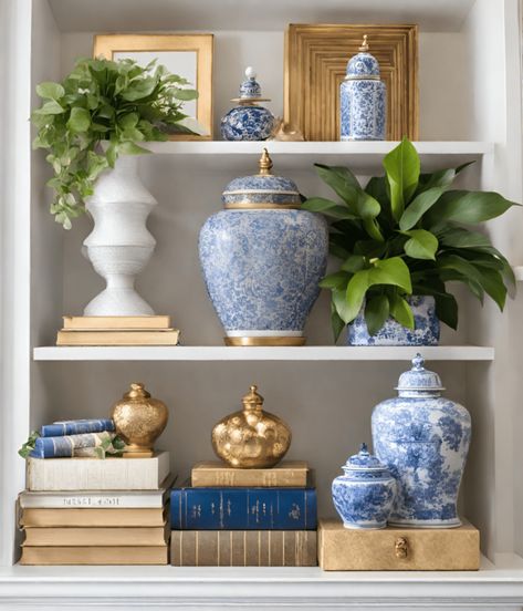 20 Shelf Styling Tips To Glam Up Your Shelves Mint Green Room, Green Room Design, Blue Willow Decor, Blue Bedroom Ideas, Blue Shelves, Blue And White Living Room, Shelf Decor Living Room, Styling Shelves, Decorating Bookshelves