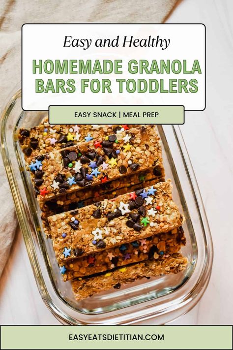 These healthier 3 ingredient homemade granola bars for toddlers are absolutely delicious, involve very few ingredients and require only 5 minutes of prep time! They are packed in nutrients from the oats and peanut butter and they are perfect to make ahead for the week! #toddlerfood #toddlersnacks #easytoddlersnacks #homemadesnacks #homemadegranolabars #granolabars Whole Food Granola Bars, Homemade Oat Bars Healthy, Toddler Peanut Butter Snacks, Baby Granola Bars, Homemade Toddler Pouches, Toddler Granola Bars Healthy, Homemade Z Bars For Kids, Homemade Granola Bars No Peanut Butter, Crunchy Foods Sensory