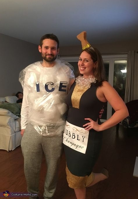 Champagne Costume Halloween, Crown And Coke Halloween Costume, Champagne Halloween Costume, Champagne Costume, Drink Costume, Wine Costume, Cocktail Costume, Punny Halloween Costumes, Champagne On Ice