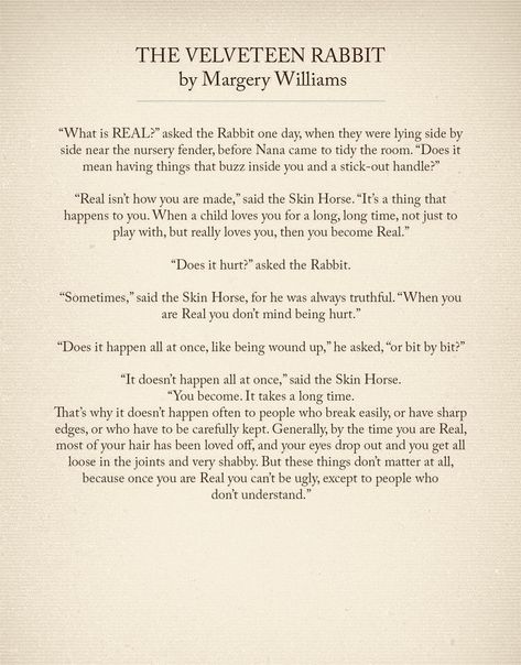 Velveteen Rabbit Aesthetic, Velvetine Rabbit, Rabbit Poetry, Rabbit Poem, Velveteen Rabbit Tattoo, Velveteen Rabbit Drawing, Velveteen Rabbit Art, The Velveteen Rabbit, Quotes From Velveteen Rabbit