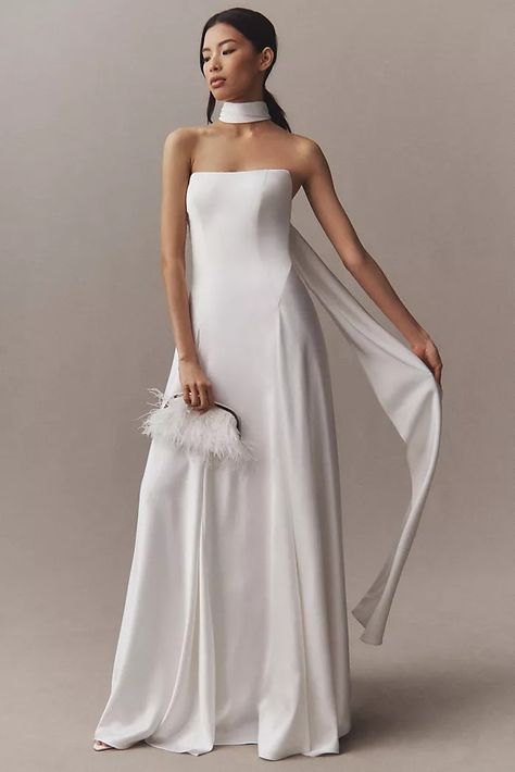 Wedding Dresses & Gowns | Anthropologie White Dress With Neck Scarf, Neck Scarf Wedding Dress, Anthropologie Bridal, Anthropologie Wedding Dress, Jenny By Jenny Yoo, Satin Wedding Gown, Wedding Extras, Anthropologie Wedding, Jenny Yoo