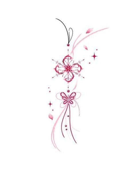 Vietnamese Lotus Tattoo, Tattoo Idea Back, Spinal Tattoo Ideas, Pink Tattoo Ideas, Norigae Tattoo, Pink Ink Tattoo, Pink Flower Tattoo, Pink Flower Tattoos, Ornament Tattoo