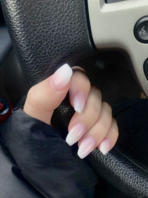 Full Set Nails Acrylic Coffin, Ombré Full Set, Medium Coffin Shape Nails Winter, Coffin Shape Nails Winter, Bridal Nails Coffin Shape, Full Set White Tip Nails, Full Set Ombre Nails, Simple Short Coffin Nail Ideas, Short Coffin Shape Nails Christmas