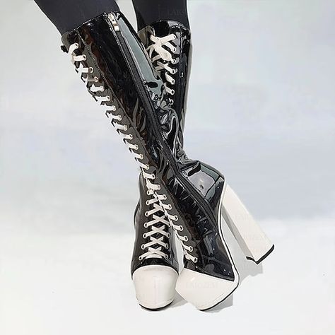 Patent Platform Boots, 2010s Heels, Gothic Heels, Plateau Boots, Monster High Shoes, High Cowgirl Boots, Thigh High Platform Boots, Sneaker High Heels, Shoe Refashion