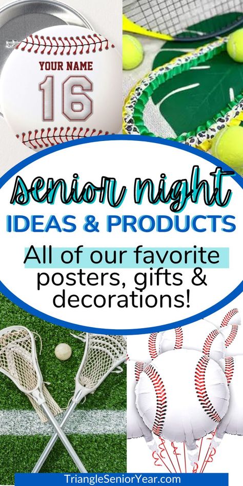 decorations for senior night for baseball, tennis and lacrosse Senior Night Softball Poster Board Ideas, Senior Band Night Ideas, Senior Night Hockey Ideas, High School Senior Night Gifts, Boys Senior Night Gift Ideas, Senior All Night Party Ideas, Sports Senior Night Gifts, High School Senior Night Ideas, Gifts For Senior Night