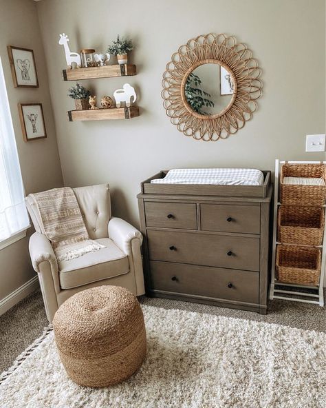 Mismatch Nursery Furniture Ideas, Neutral Themed Nursery, Small Nursery Set Up, Boys Safari Nursery, Gender Neutral Baby Room Ideas, Basic Nursery Ideas, Very Small Nursery Ideas, Gender Neutral Nursery Ideas Boho, Gender Neutral Boho Nursery