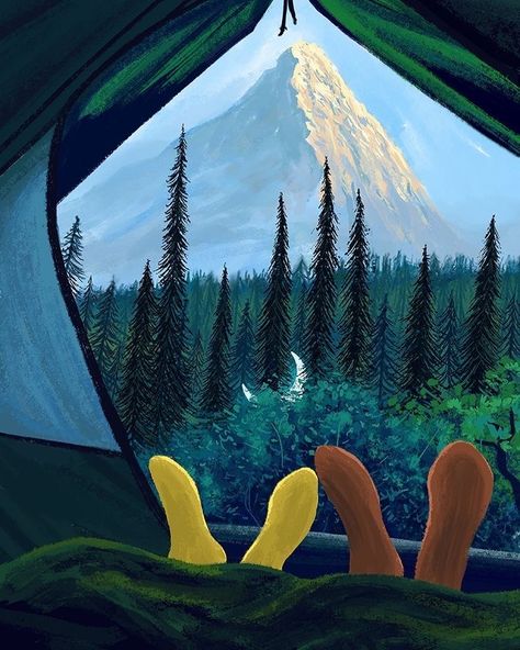 Camping Painting Ideas, Camping Drawing, Poster Grafico, 동화 삽화, Mountain Illustration, Illustration Photo, Canvas Painting Designs, 수채화 그림, Small Canvas Art