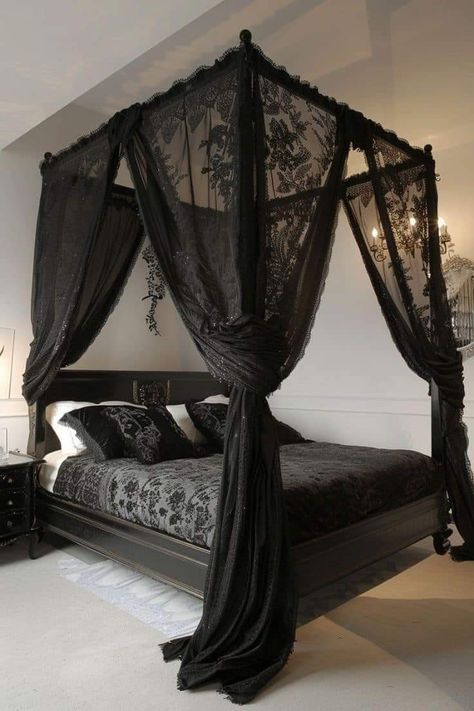 Gothic Bedroom Ideas, Gothic Bed, Gothic Decor Bedroom, Goth Bedroom, Gothic Room, Gothic Bedroom, Victorian Bedroom, Dark Home Decor, Gothic Revival