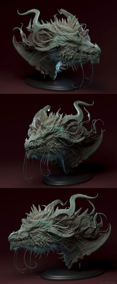 Oriental Dragon Bust 3d model figure Digital Sculpting, Dragon Sculpture, Bust Sculpture, Dragon Statue, Dragon Scale, Dragon Artwork, Sculpting Clay, Monster Design, Dragon Design