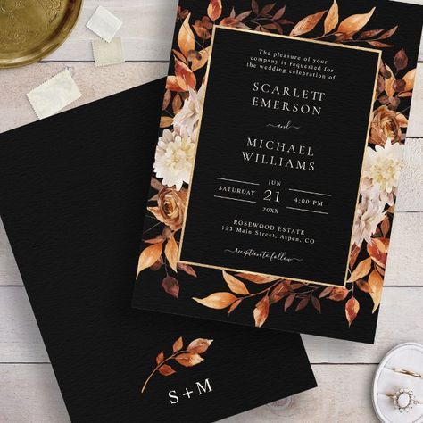 Boho Black Wedding, Autumn Romance Wedding, Fall Floral Wedding, Brown Roses, Orange Nature, Autumn Romance, Wedding Invitations Watercolor, Fall Wedding Color Palette, Burnt Orange Weddings