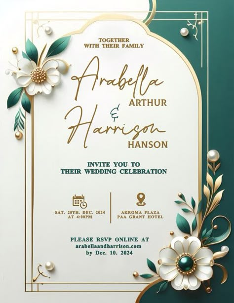 Wedding Invitation Letter Design, Wedding Card Graphic Design, Invite Wedding Card, Wedding Poster Design Ideas, Invitation Letter Design, White Invitation Card, Wedding Card Design Templates, Wedding Card Background, Card Invitation Wedding