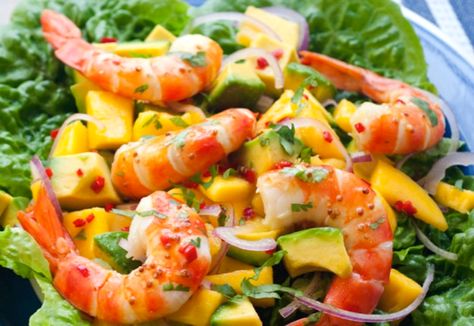 Prawn Mango Salad, Mango And Avocado Salad, Prawn And Avocado Salad, Mango Salad Recipe, Mango And Avocado, Salads Recipes For Dinner, Prawn Salad, Salads For Parties, Christmas Salads