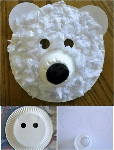 Bear Mask Craft, Paper Plate Polar Bear, Polar Bear Mask, Bear Masks, Mask Craft, Bear Mask, January Crafts, Preschool Winter, Polar Animals