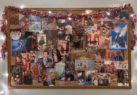 Mood Board Cork Board, Christmas Cork Board Ideas, Cork Board Ideas For Bedroom, Christmas Mood Board, Christmas Bulletin Board, Christmas Bulletin, Holiday Room, Christmas Collage, Picture Boards