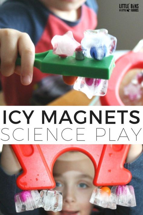 Magnetic ice science activity is perfect for young kids. Explore magnetism and ice for a complete hands on learning and play experience for preschool and kindergarten kids. Magnet Activities, Magnets Science, Preschool Stem, Science Activity, Kid Experiments, Kids Science, Winter Preschool, Stem For Kids, Kindergarten Science