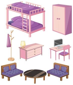 Cartoon Objects Drawing, Gacha Bedroom Props, Drawing Ideas Room, Gacha Furniture, Bedroom Clipart, Bedroom Objects, Pixel Room, Cartoon Furniture, House Objects