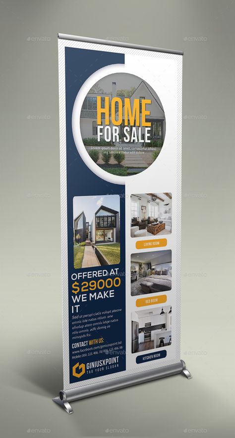 Business Roll Up Banner Design, Real Estate Roll Up Banner Design, Real Estate Standee Design, Standy Ads Design, X Stand Design Banners, Roll Up Banner Design Ideas, X Banner Design Ideas, Banner Roll Up Design, Stand Banner Design