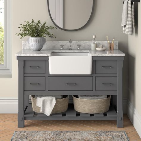 Home Decor Ideas || Wash Room Vanity Ideas Country Style Bathroom Vanity, Bathroom Colors With Gray Vanity, Grey Vanity Bathroom, Bathroom Vanity 48 Inch, Country Bathroom Vanity, Grey Farmhouse Bathroom, Bathroom Sinks And Vanities, Gray Bathroom Vanity, Grey Bathroom Cabinets