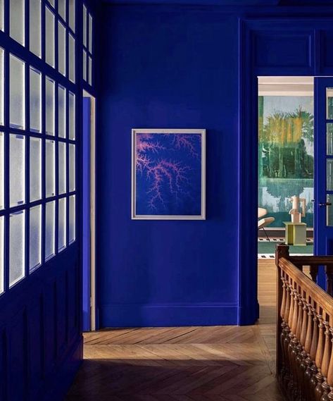 Cobalt Blue Paint, Royal Blue Walls, Blue Hallway, Blue Painted Walls, Yves Klein, Blue Room, Blue Rooms, Blue Interior, Interior Deco