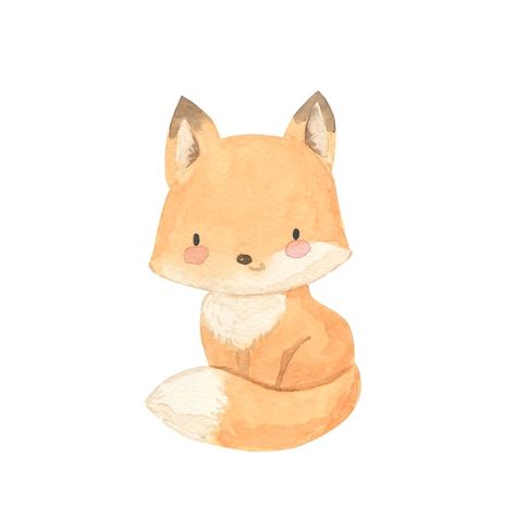 Vector watercolor fox illustration for k... | Premium Vector #Freepik #vector #cute-watercolor #watercolor-fox #watercolor-animals #baby-animals Cute Forest, Baby Animal Drawings, Art Fox, Fox Kids, Fox Painting, Baby Illustration, Fox Illustration, Kids Watercolor, Baby Painting