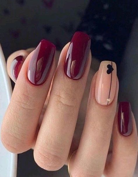 Red And Black Nail, Burgundy Nail Designs, New Years Nail Art, Nagellack Trends, Smink Inspiration, Short Square Nails, Nail Designs Valentines, Burgundy Nails, Her Nails