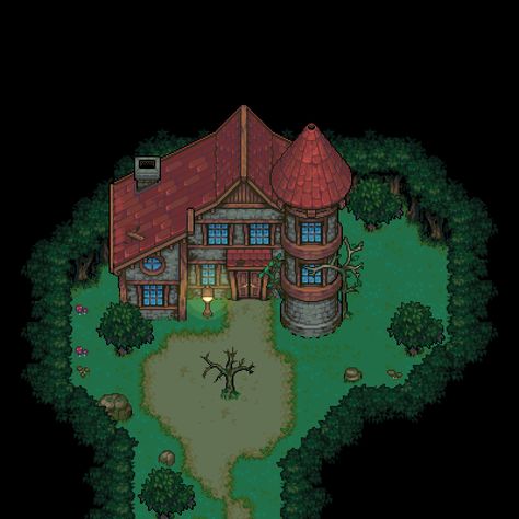 Pixel Art Village, Roguelike Pixel Art, Building Pixel Art, Mansion Art, Pixel Art Town, Pixel Art Garden, Pixel Forest, Forest Pixel Art, Pixel Building