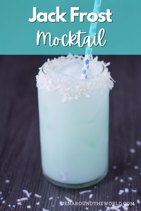 This non-alcoholic Jack Frost Mocktail is a replica of the boozy Jack Frost – but without the alcohol! This winter drink is super festive and frosty! The blue color looks just like a cold winter day and will be a hit at all your winter gatherings this year. Cotton Candy Non Alcoholic Drink, Winter Onederland Drink Ideas, Natural Blue Drink, Winter Wonderland Mock Tails, Jack Frost Mocktail Recipe, Cool Drink Ideas Non Alcoholic, Winter Drink Recipes Non Alcoholic, Jack Frost Mock Tail, Non Alcoholic Blue Drinks