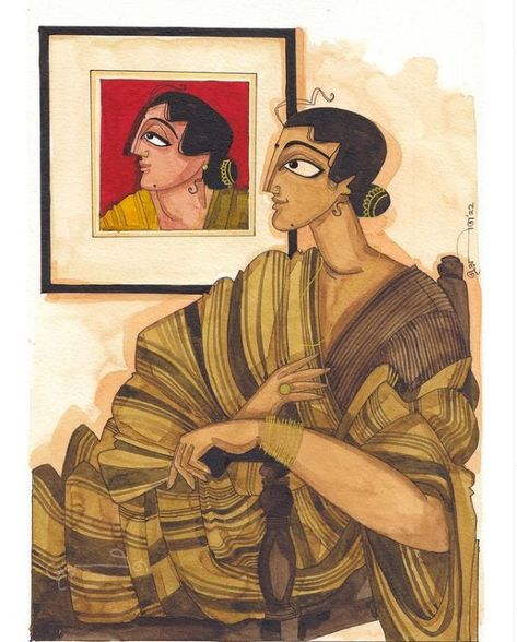 Joyeeta Joy Art, Bengali Paintings, Joyeeta Art, Indian Contemporary Art, Indian Traditional Paintings, Bengali Art, Colorful Canvas Art, Indian Illustration, Indian Art Gallery