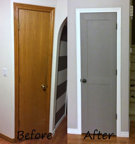 Naughton your life: Flat Panel Door Update Flat Panel Door Makeover, Panel Door Makeover, House Schemes, Interior Door Makeover, Trailer Updates, Door Update, Flat Panel Doors, Office Redo, Door Makeover Diy