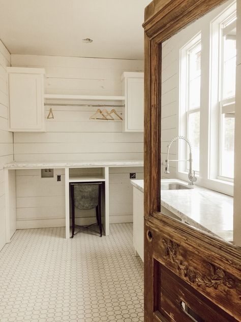 Farmhouse Laundry Room — Whitetail Farmhouse Farmhouse Laundry Room Tile Floor, Old Farmhouse Mudroom, Scullery Laundry, Whitetail Farmhouse, Farmhouse Mud Room, True Farmhouse, Mudroom Laundry Room Ideas, Renovated Farmhouse, Laundry Room Tile