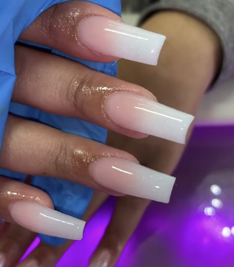 Plain Ombre Acrylic Nails, Medium Square Ombre Acrylic Nails, Medium Square Acrylic Nails Designs Ombre, Nails Acrylic No Design, Acrylic Nail Inspo Medium Length Square, Ombre Square Acrylic Nails, Pink And White Ombre Nails Coffin, Ombre Acrylic Nails With Rhinestones, Ombre Full Set Nails