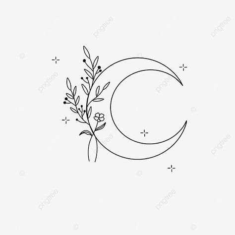 Line Art Design Moon, Leaf Moon Tattoo, Minimalist Moon Drawing, Moon With Leaves Tattoo, Moon Aesthetic Sketch, Crescent Moon Drawing Simple, Moon Tattoo Template, Moon Simple Drawing, Moon Cute Drawing