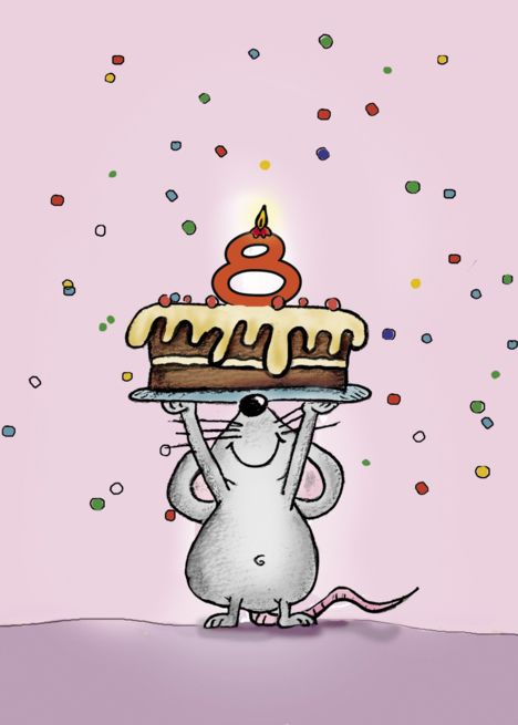 8th Birthday Mouse with Cake, Eighth Birthday - Candle and Confetti card Holiday Card Sentiments, First Birthday Candle, Card Fonts, Birthday Cards Ideas, Happy Birthday Drawings, Vintage Birthday Card, Kids Art Studio, Birthday Painting, Confetti Cards