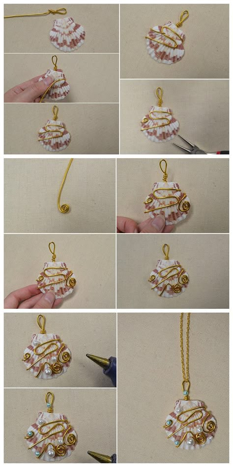 #Beebeecraft Instructions on How to Make a Puka #ShellPendant #Necklace How To Wire Wrap Sea Shells, How To Make Seashell Jewelry, Seashell Wire Wrap, Wire Wrap Seashells, Wire Wrapped Shell Jewelry, Shell Necklace Diy Seashell Jewelry, How To Make Shell Jewelry, How To Make A Shell Necklace, How To Make Shell Necklace