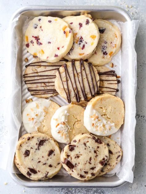 4-in-1 Shortbread Cookies - Completely Delicious Icebox Shortbread Cookies, Coconut Shortbread Cookies, Cranberry Orange Cookies, Cookie Tips, Completely Delicious, Cookies Shortbread, Christmas Cookie Box, Christmas Shortbread, Buttery Shortbread Cookies