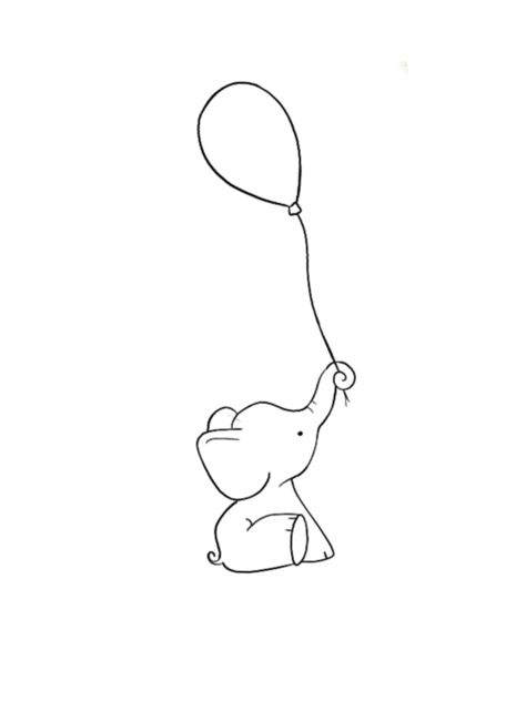 Cute Tattoo Drawings Simple, Pediatric Nurse Tattoo Ideas, Nicu Nurse Drawing, Elephant With Balloon Drawing, Elephant Holding Flower Tattoo, Nicu Nurse Tattoo, Elephant Doodle Simple, Elephant Outline Drawing, Line Drawing Elephant