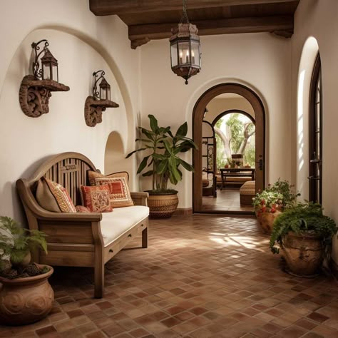 Mediterranean Interior Design Style, Hacienda Homes, Spanish Home Decor, Mediterranean Interior Design, Mediterranean Style House, Hacienda Style Homes, Mediterranean Interior, Mexico House, Mediterranean Style Homes