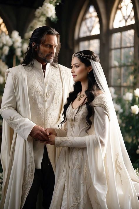 Medieval Wedding Dress Princesses, Tolkien Wedding, Fantasy Wedding Dress, Medieval Wedding Dress, Lotr Wedding, Celtic Dress, Elven Dress, Medieval Wedding, Fantasy Couples