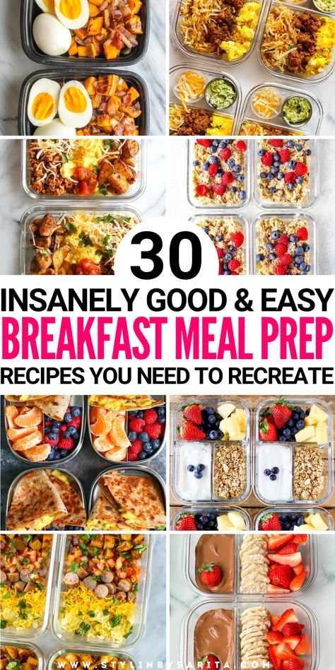 breakfast meal prep recipes Meal Prep For Dieting, Healthier Breakfast Ideas On The Go, How To Meal Prep Breakfast, Easy Food Prep Ideas, Easy Meal Prep Plan For The Week, Meal Prepping High Protein, 2 Day Meal Prep, Breakfast Burrito Bowl Meal Prep, Healthy Mealprep Breakfast