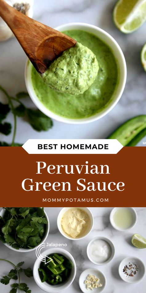 Aji Pepper, Peruvian Green Sauce Recipe, Aji Amarillo Sauce, Aji Verde Sauce, Peruvian Green Sauce, Green Sauce Recipe, Peruvian Dishes, Verde Sauce, Peruvian Cuisine