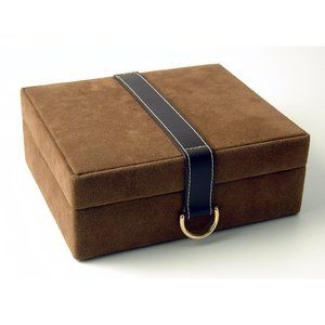 Budd Leather Faux Suede and Leather Jewelry Box with Concealed Compartment in Brown Gift Box Design Packaging, Packaging Hampers, Leather Packaging, Luxury Packaging Design, Pen Tray, Fabric Box, Office Organizer, Personalized Jewelry Box, Gift Box Design