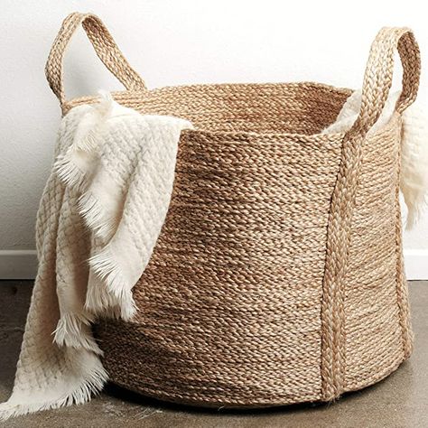 Amazon.com: GooBloo Large Woven Storage Basket 100% Jute - 20” x 16” Tall Decorative Jute Rope Basket for Living Room, Toys or Blankets - Wicker Baskets with Handles - Handmade Natural Laundry Hamper : Home & Kitchen Baskets For Blankets, Basket For Living Room, Wicker Laundry Hamper, Blanket Holder, Large Woven Basket, Storing Blankets, Laundry Basket Organization, Natural Laundry, Jute Basket