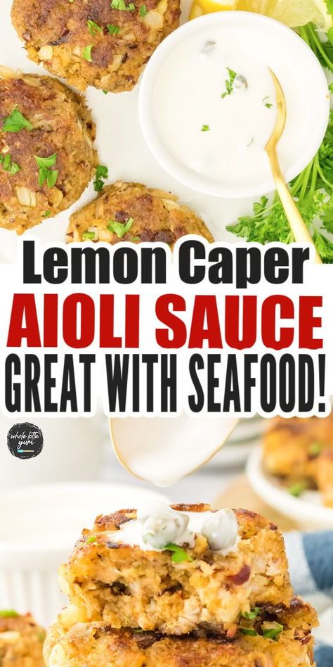 Make this delicious and easy Lemon Caper Aioli sauce in 7 minutes! You will love this healthy sauce recipe for any seafood dish with crab, shrimp or cod. It's the perfect sauce addition! Caper Aioli Recipe, Aoli Recipe Aioli Sauce, Broccoli Alfredo Sauce, Recipe With Capers, Lemon Aioli Recipe, Aioli Sauce Recipe, Fish Taco Salad, Sauce For Broccoli, Healthy Sauce Recipes