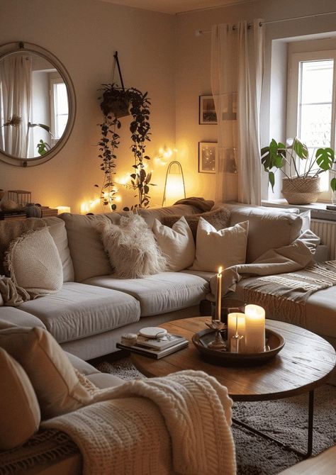 Home Inspo Cozy Living Room, House Decor Living Room Cozy, Cute Wall Decor Living Room, Tiny Cosy Living Room, Sectional Living Room Apartment, Living Room Ideas No Tv, Appartment Decor Ideas Cozy, Living Room Decor Cozy Apartment, Small House Interior Design Living Rooms