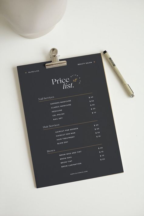 Now in at BespokelyLab #etsy shop: Bronze Minimalist Price List Sign Template | Editable Poster | Menu | Store Sign | Price List | Price Sign | Minimal | Instant Download https://etsy.me/3YQN42B #bronze #poster #instantdownload #pricelist #smallbusiness #prices #design Menu Price List Design, Salon Menu Design, Pricing List Design, Pricelist Design Templates, Salon Menu Price List, Graphic Design Price List, Price List Design Ideas, Spa Menu Design, Price List Design Templates