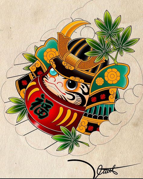 Daruma Doll Tattoo Design Colored, Daruma Doll Tattoo Design, Tattoo Daruma, Daruma Tattoo, Daruma Doll Tattoo, Foo Dog Tattoo Design, Colour Tattoo For Women, Foo Dog Tattoo, Japanese Flower Tattoo