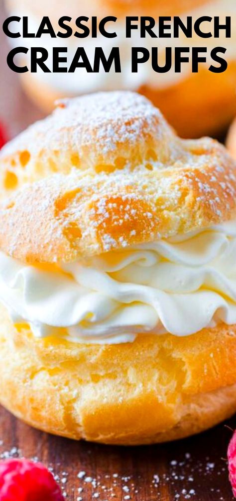 Puff Cake Recipe, Cream Puffs Recipe Easy, Cream Puff Cake, Homemade Cream Puffs, Puff Cake, Puff Dessert, Carlos Bakery, Pastries Recipes Dessert, Classic French Desserts