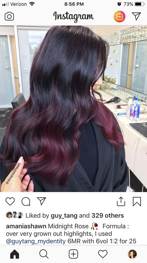 Midnight Rose Hair Color, Grown Out Highlights, Rose Hair Color, Root Shadow, Shadow Ideas, Midnight Rose, Guy Tang, Color Formulas, Hair Color Formulas